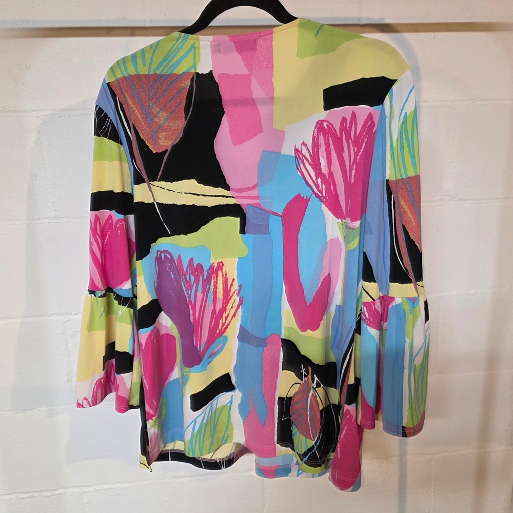 Vintage 90s Picadilly Fashions Abstract Bell Sleeve Split Neck Top Canada - Picture 10 of 10
